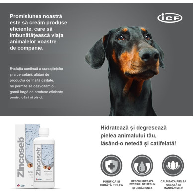 Șampon Antiseboreic pentru Câini și Pisici Zincoseb, 250 ml – ICF